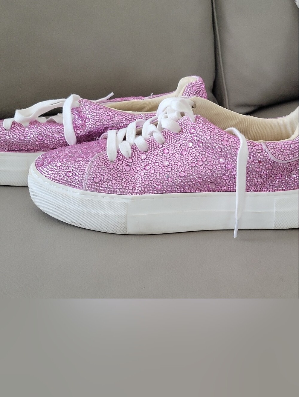 Pink Crystal Embellished Women's Lace-Up Sneakers